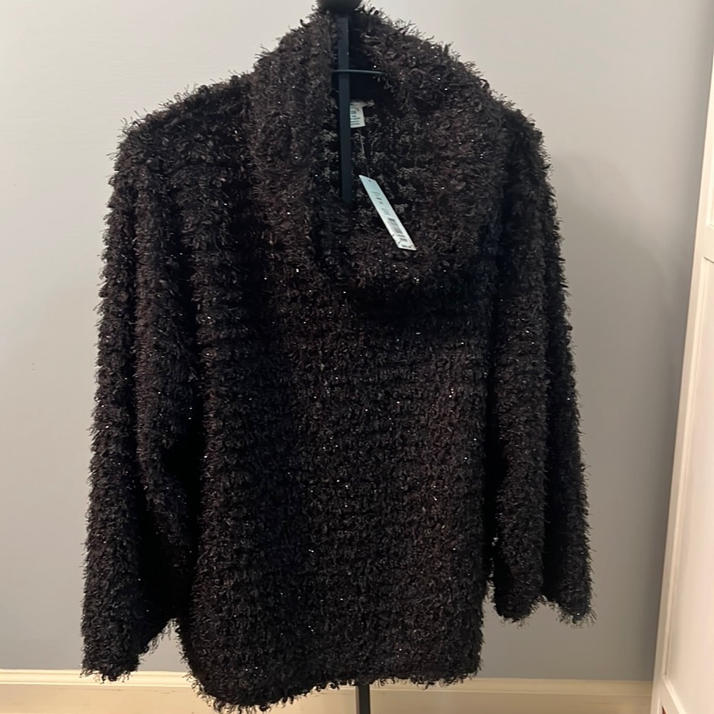 Westbound Long Sleeve Turtleneck Black Silver Fuzzy Sweater Size 2X NWT